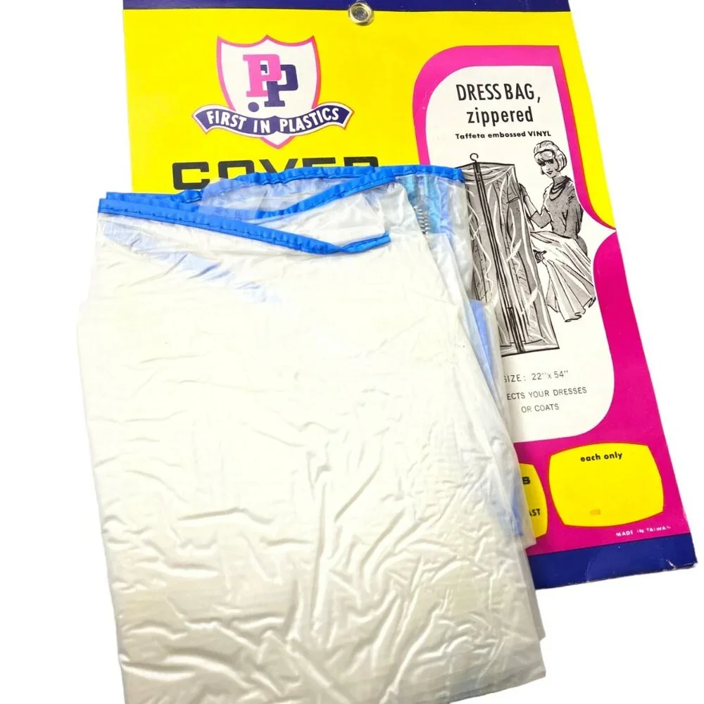 PP Frosty Clear Vinyl Dress Coat Garment Bag Zippered Cover All 22x54 Vtg 70s